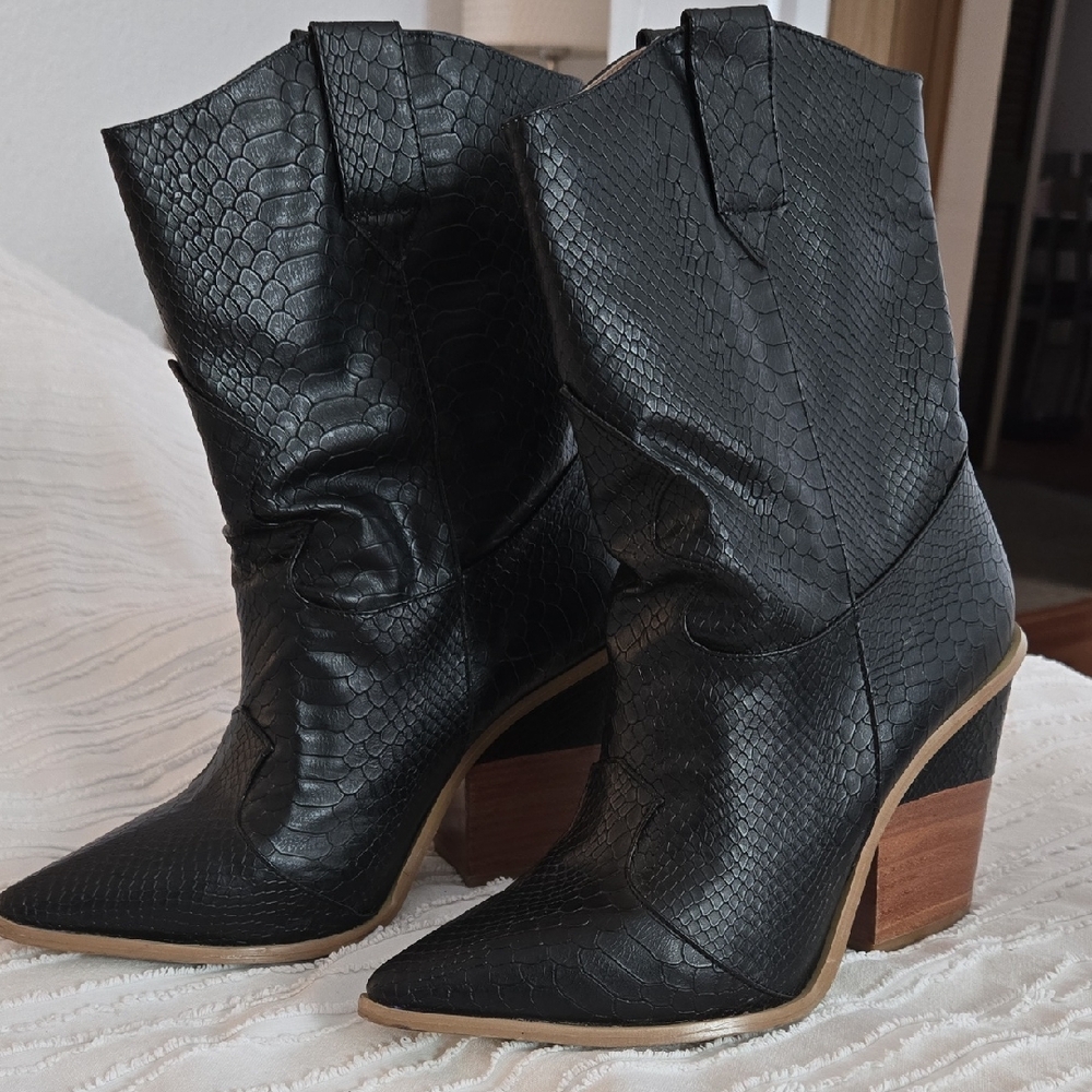 Black Snakeskin Western Ankle Boots
